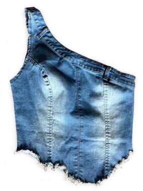 SHEIN Blue One-Shoulder Denim Crop Top